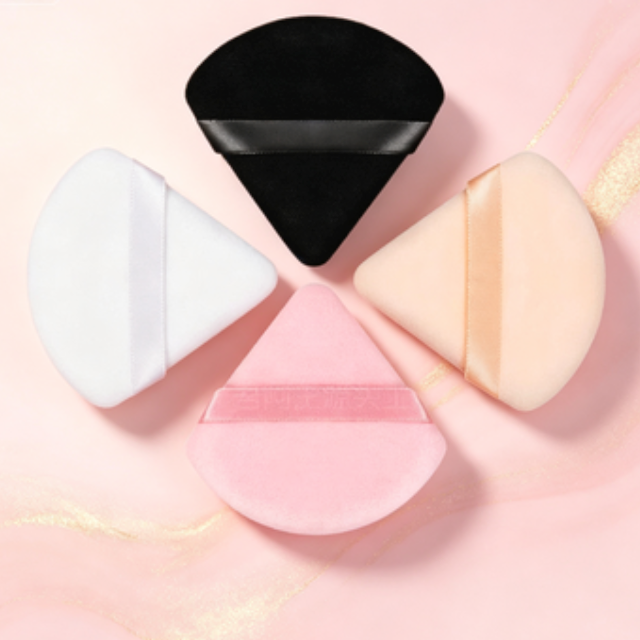 Triangle Velvet Powder Puff Set - Ultra-Soft Wet & Dry Setting Tool, Multi-Color Options with Storage Box