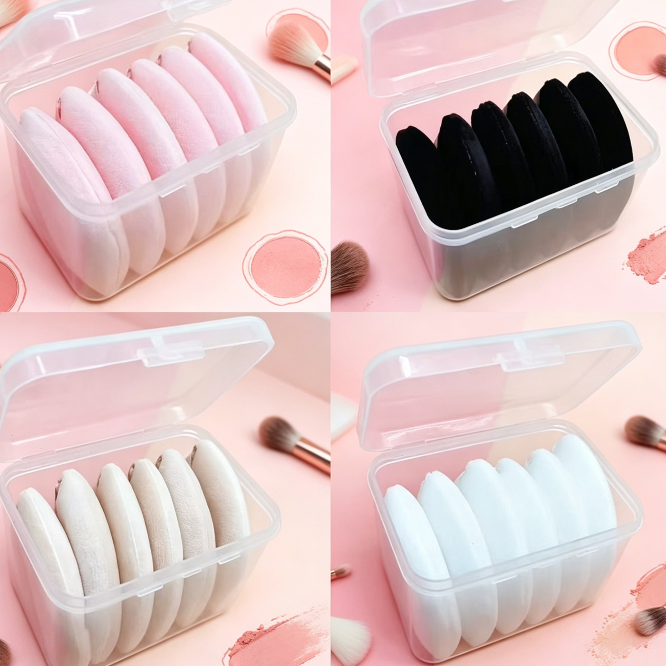 Triangle Velvet Powder Puff Set - Ultra-Soft Wet & Dry Setting Tool, Multi-Color Options with Storage Box